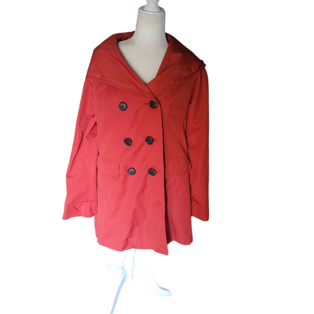 Jones New York coat button up with hood and pockets wool blend removable Liner S